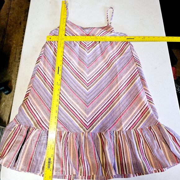 Fantastic Fawn Pastel Multicolor Chevron Midi Ruffle Dress Sleeveless M 3383 - Picture 6 of 8